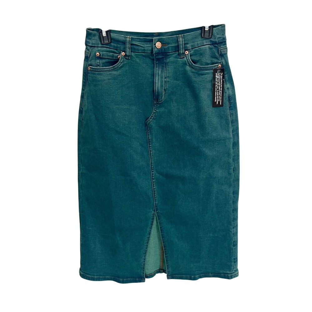 NEW Denim & Co‎ Canyon Retreat Easy Stretch Overdye  Midi Skirt QVC Slit Size 4